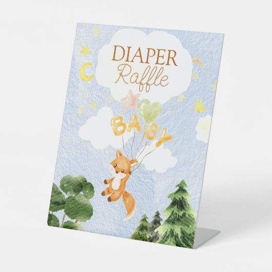 Storybook Woodland Fox Baby shower Luier Raffle Reclamebord Met Voetstuk (Voorkant)