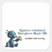 Storytime Mode ON Robot Baby shower Book Labels (Voorkant)