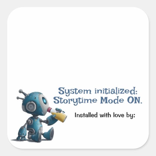 Storytime Mode ON Robot Baby shower Book Labels (Voorkant)