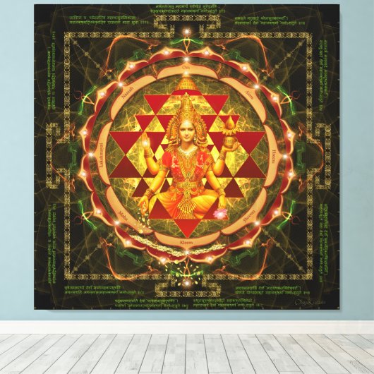 Stotram op Devi Lakshmi- Shri Yantra Canvas Afdruk (Insitu (Houten vloer))