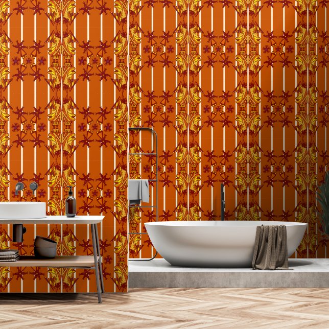 Stout Art Deco Behang in Oranje (Badkamer)