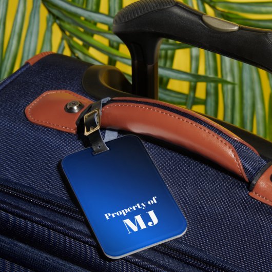 Stout Blauw Monogram Persoonlijk Bagagelabel (Voorkant Insitu 1)