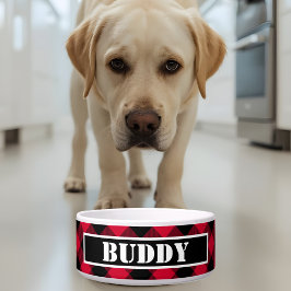 Stout Buffelrood Zwart Geruit Patroon Naam Hond Voerbakje