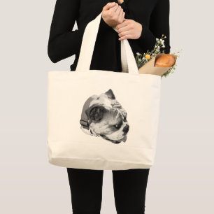 Stout bulldogprofiel in zwart en wit grote tote bag