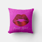 Stout Chic Rode Folie Lippen Roze Glitters Aangepa Kussen (Voorkant)