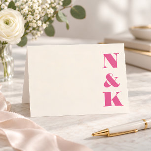 Stout Eenvoudig Modern Monogram Heet Roze Crème Tr Bedankkaart
