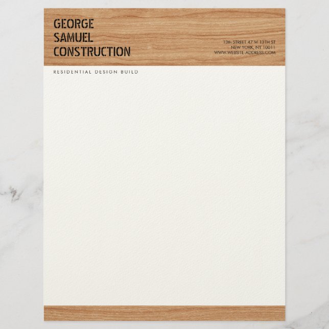 Stout Gegoten Houten Textuur Constructie Bedrijf Briefhoofd (Voorkant)