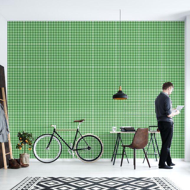 Stout groen en wit Chevron patroon gestructureerd Behang (Woonkamer)