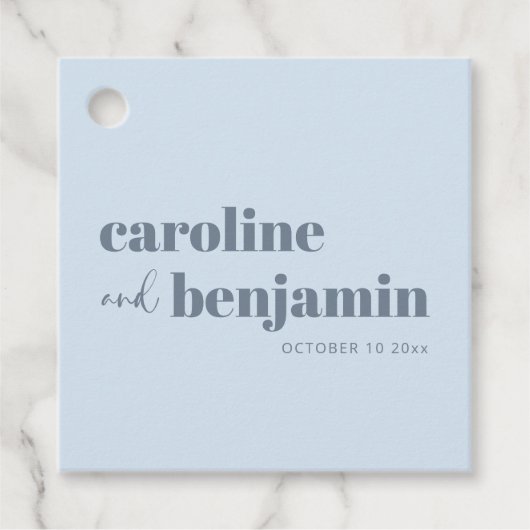 Stout Heldere Zachte Blauwe Chic Moderne Trouw Bedankjes Labels (Voorkant)