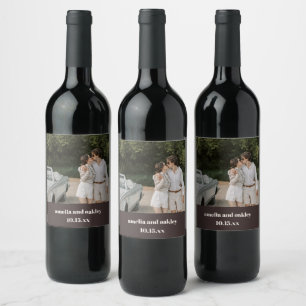 Stout Herfst Bruin Retro Aangepaste Trouwfoto Wijn Etiket