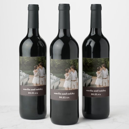 Stout Herfst Bruin Retro Aangepaste Trouwfoto Wijn Etiket (Flessen)