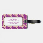 Stout modern paars houndstooth met monogram bagagelabel (Achterkant horizontaal)