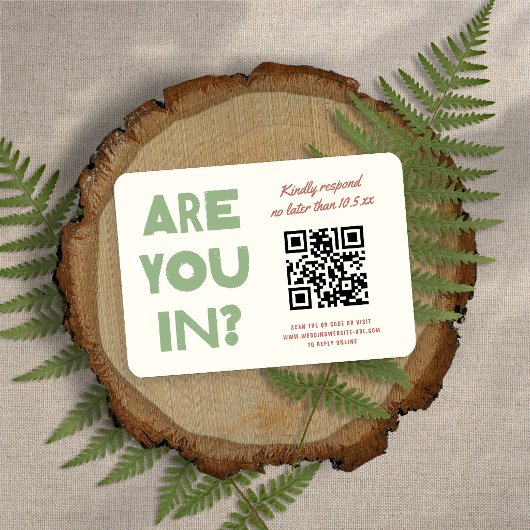 Stout Moderne Funky Aardtoneel QR Code Bruiloft RSVP Kaartje