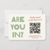 Stout Moderne Funky Aardtoneel QR Code Bruiloft RSVP Kaartje (Voorkant)