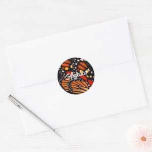 stout monarchvlindervleugelpatroon personaliseren ronde sticker