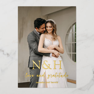 Stout Monogram Foto Bruiloft Folie Bedankkaart Uitnodiging