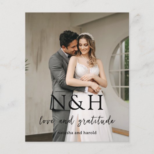 Stout Monogram Foto Budget Huwelijk Bedankt (Voorkant)