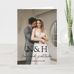Stout Monogram Foto Moderne Trouwdag Bedankkaart