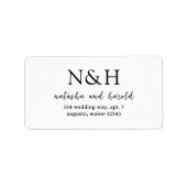 Stout Monogram Zwart en Wit Modern Huwelijk Etiket (Voorkant)