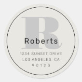 Stout Retro-Moderne Adres Zwarte Grijs & Off White Ronde Sticker (Voorkant)