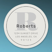 Stout Retro-Moderne Adres Zwarte Grijs & Off Witte Ronde Sticker