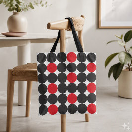 Stout Rood Zwarte Stippen Geometrisch Patroon Tote Bag