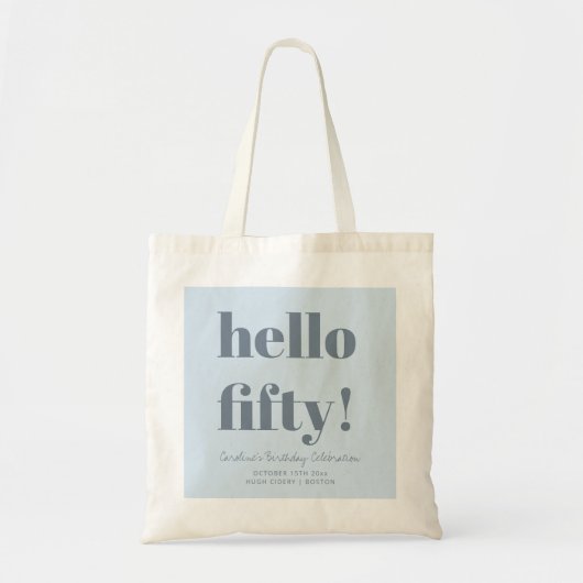 Stout Zachte Blauwe Moderne 50e Verjaardag Custom Tote Bag (Voorkant)
