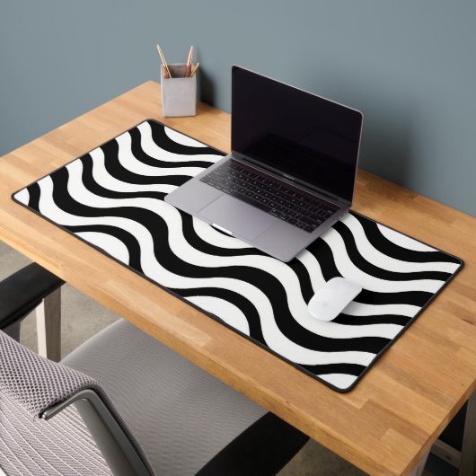 Stout Zwart en Wit Golfvormig Abstract Bureaumat (Kantoor 2)