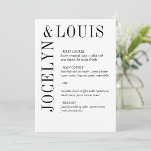 Stout Zwart en Wit Modern Huwelijk Menu