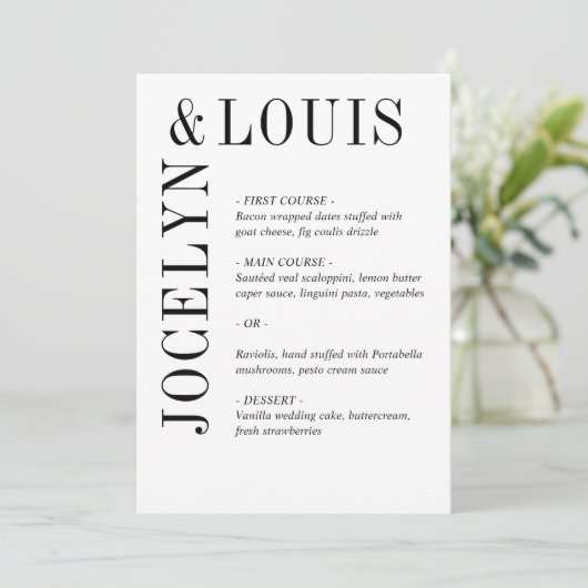 Stout Zwart en Wit Modern Huwelijk Menu (Staand voorkant)
