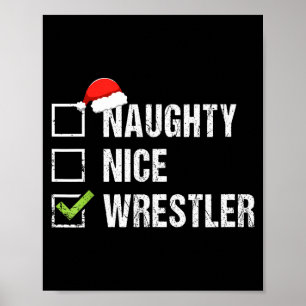 Stoute Aardige Worstelaar Shirt Worstelen Kerstman Poster
