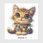 Stoute Abessijnse Kat in Kerstverlichting Sticker (Vel)