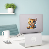 Stoute Abessijnse Kat in Kerstverlichting Sticker (Laptop op bureau)