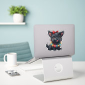 Stoute Affenpinscher in Kerstversiering Sticker (Laptop op bureau)