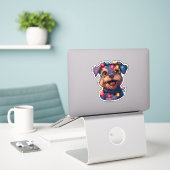 Stoute Airedale in Kerstverlichting Gewikkeld Sticker (Laptop op bureau)