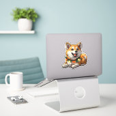Stoute Akita in Kerstverlichting Sticker (Laptop op bureau)