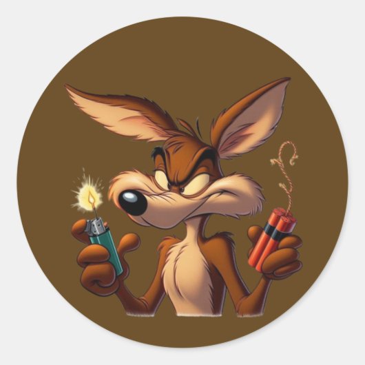 Stoute Cartoon Coyote Ronde Sticker (Voorkant)