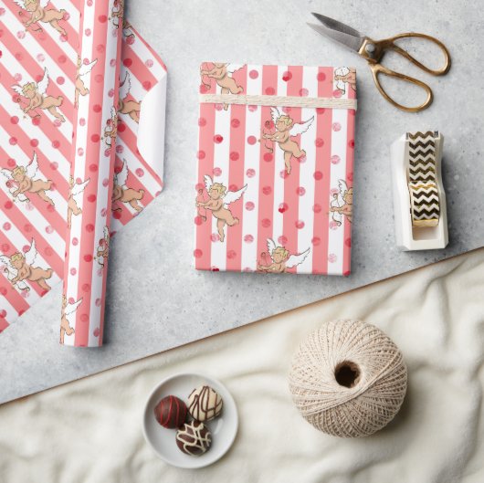 Stoute cupido-engel roze strepen cadeaupapier (Crafts)