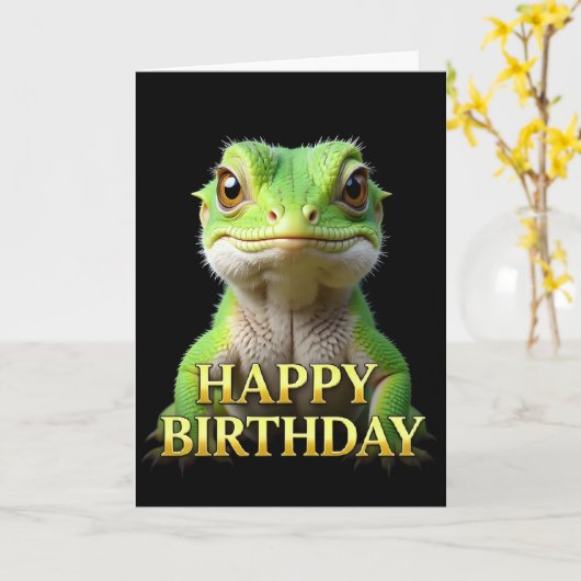 STOUTE DISTINCTE LIZARD VERJAARDAGSCARD KAART (Gele Bloem)