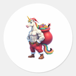 Stoute Eenhoorn Grappige Familie Kerst Ochtend Ronde Sticker