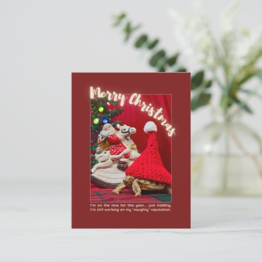 Stoute en Schattigee kerst Baby schildpad met de k Briefkaart (Staand voorkant)