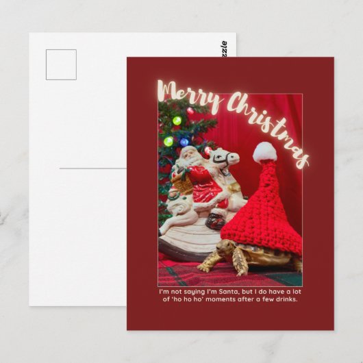 Stoute en Schattigee kerstschildpad met kerstman Briefkaart (Voorkant / Achterkant)