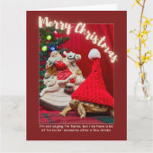 Stoute en Schattigee kerstschildpad met kerstman Kaart (Gele Bloem)