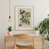 Stoute Grijze Lapjeskat & Monstera Jungle Poster