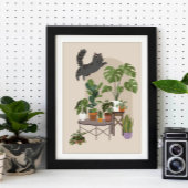Stoute Grijze Lapjeskat & Monstera Jungle Poster