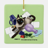 Stoute Groene Brutaal Siamese Kat Grappig Keramisch Ornament (Achterkant)