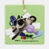 Stoute Groene Brutaal Siamese Kat Grappig Keramisch Ornament (Voorkant)