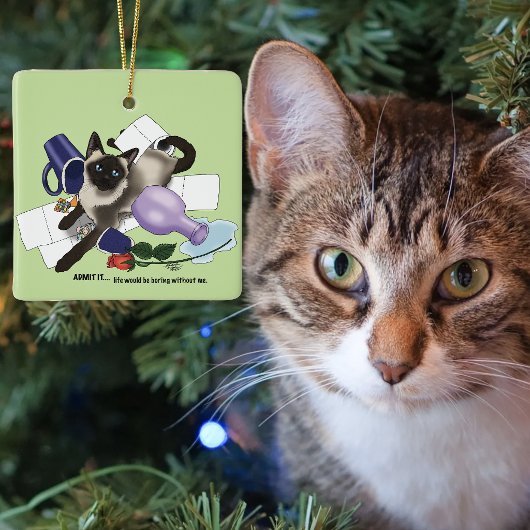 Stoute Groene Brutaal Siamese Kat Grappig Keramisch Ornament
