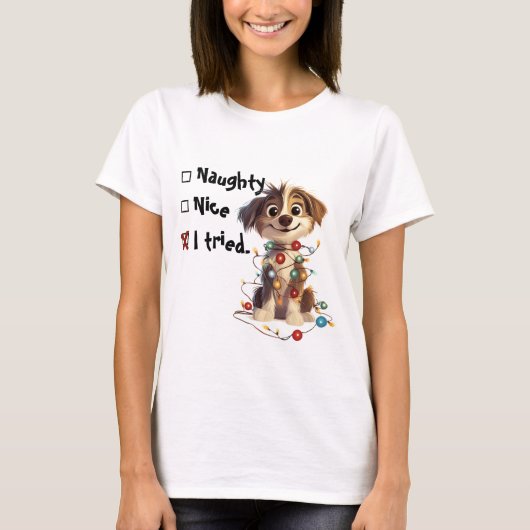 Stoute Hond Kerstman Checklist T-shirt (Voorkant)