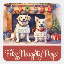 Stoute Honden Kerst Papieren Servetten Vierkante Sticker